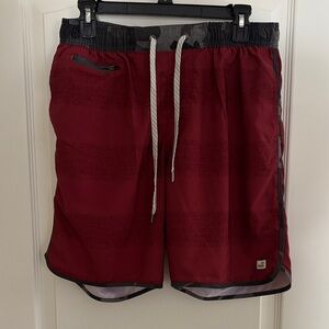 Vuori Dark RedAthletic Shorts with Gray Accents